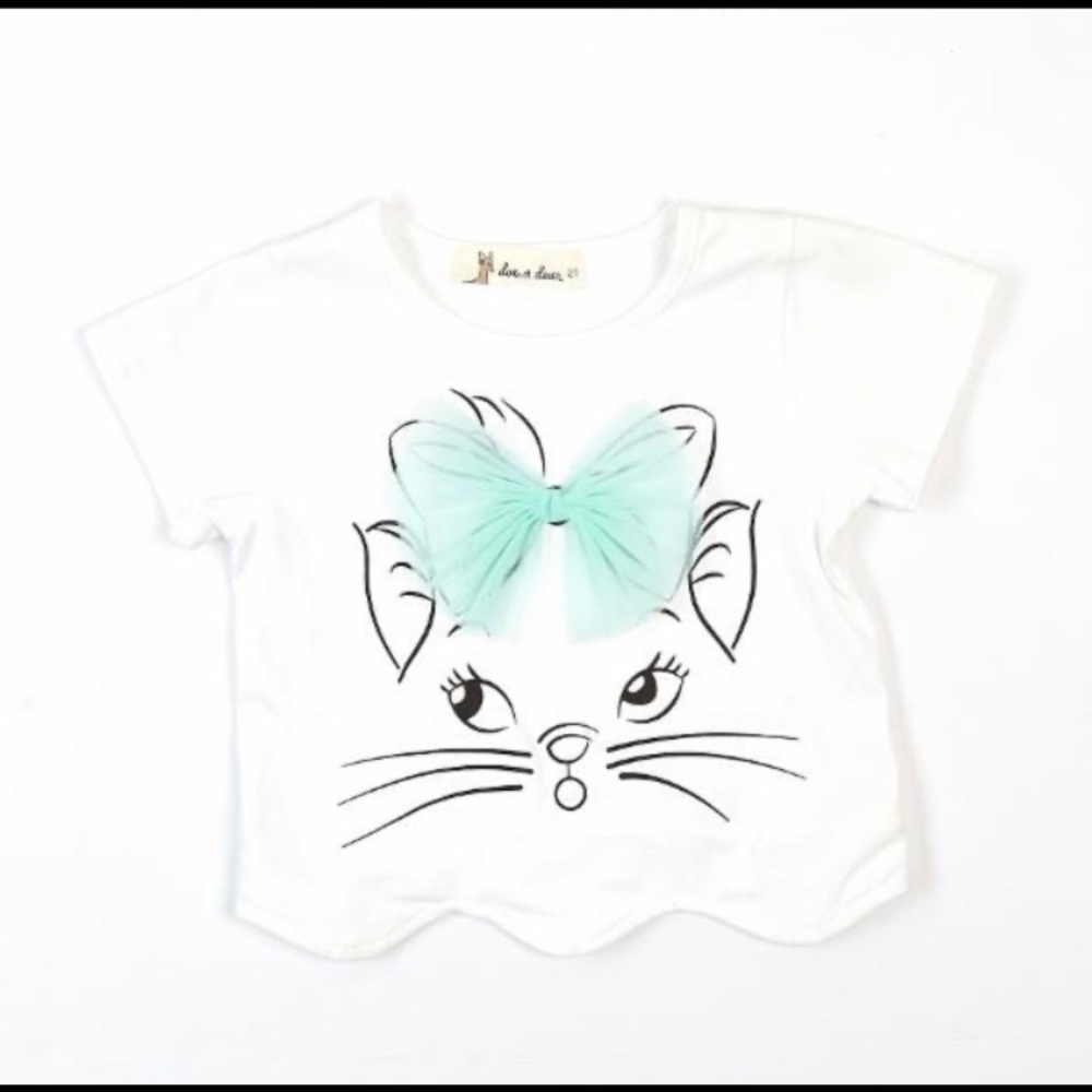 A Mint Short Sleeve Cat Top & Tulle Skirt Set